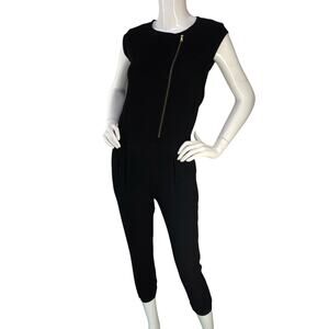 J Crew Petite Womens Size 2P Jumpsuit Asymmetric Zip Viscose Crepe Cropped Black